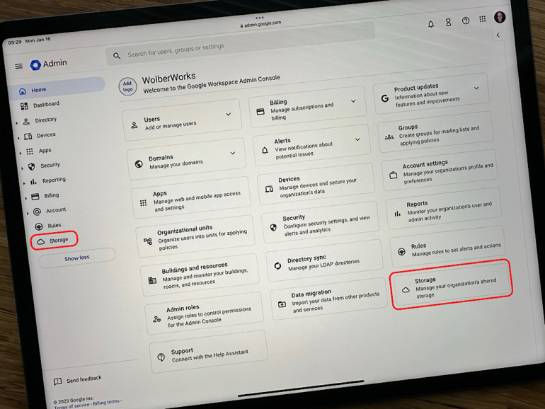 How an Administrator may monitor Google Workspace storage